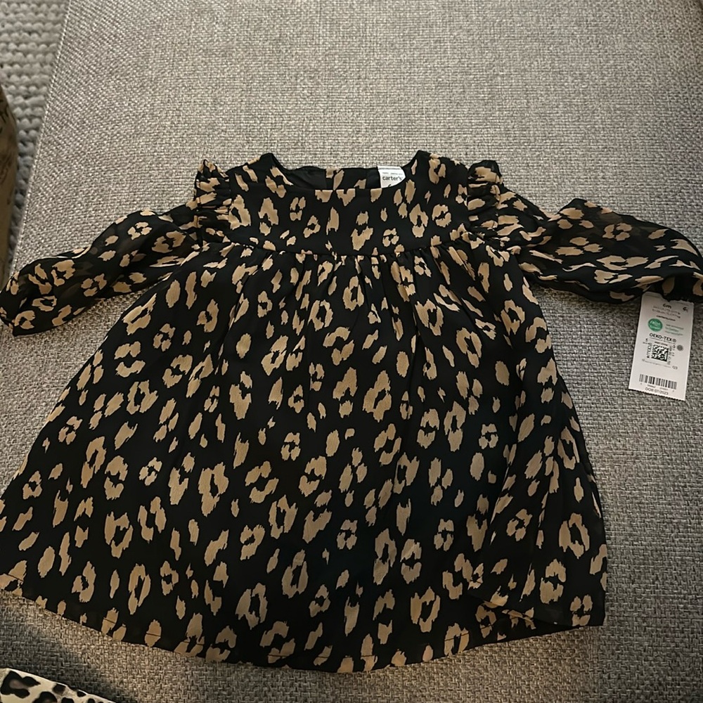 NWT leopard chiffon long sleeve dress with ruffle sleeve detail and back bow